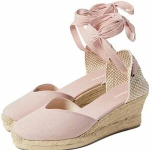 Soludos Marseille Wedge Blush Pink Linen Espadrille Sandal Women's 10 NWT boho‎
